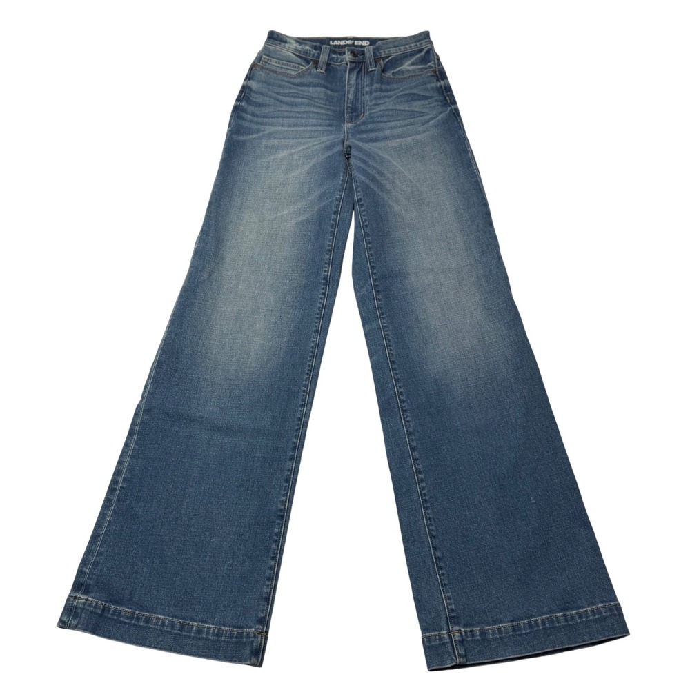 Lands End Jeans Womens 25 x 34L High Rise Wide Leg Medium Wash Photo Sample